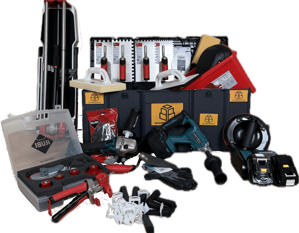 Complete tegelbox voor tegelwerk | BouwBoxOnline Complete tegelbox met professioneel gereedschap voor tegelwerk huren